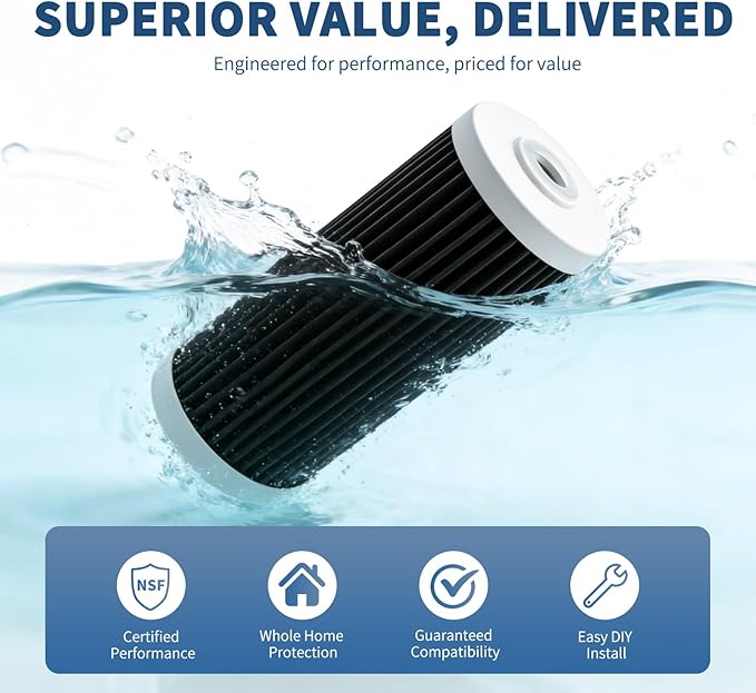 Water Filter Replacement Cartridge compatible with AO Smith WH-PREL-RCP Whole House Systems-4.5"x10" 5 Micron Carbon Block Replacement Water Filter Cartridge| Home Water Filtration (2pcs)