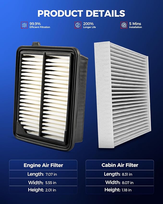 KAX Engine & Cabin Air Filter Kit, Replacement for Honda CR-V 2020 2021 2022 2.0L Hybrid, Replace# CA11399 CF11182