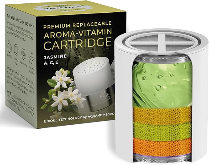 AquaHomeGroup Vitamin C+E+A Shower Filter Replacement Cartridge with Aroma Granules (Jasmine) - Reduces Chlorine, Supports Skin & Hair Health