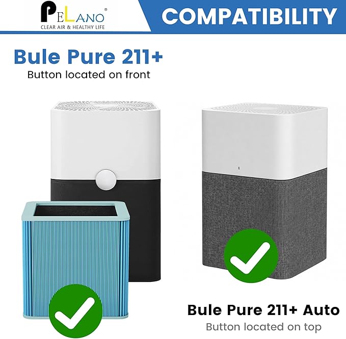 211+ Replacement Filter Compatible with 211+ Air Purifier, 2-Stage Filtration System of H13 True HEPA Filter and Activated Carbon Filter, Blue, 2 Pack