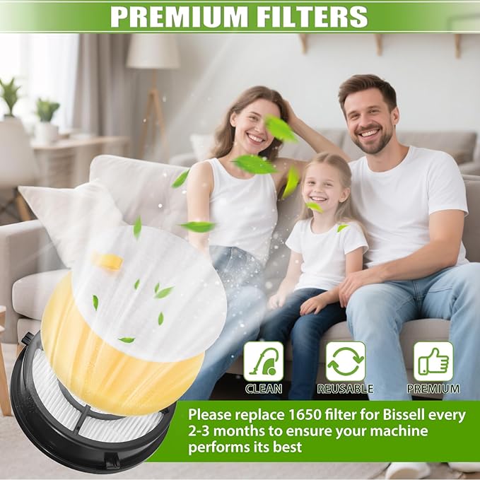 27909 1650 Filter Replacement Compatible with Bissell Pet Hair Eraser Turbo Pro/Plus Febreze 27909 1650 1650A 2281 2475 2790 2817 Vacuum, Replace to part 1606751 and 1603437