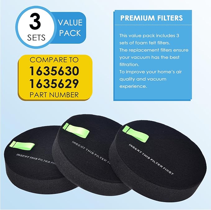 3 Pack Filter Replacement for Bissell 39883 3418 3774F 3409 3774 3774G 3775 3415 3404 3402 Pet Hair Eraser & SurfaceSense PowerLifte Upright Vacuums