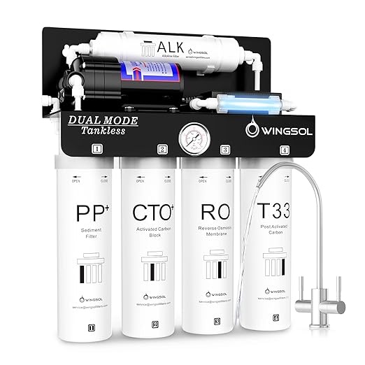 WINGSOL Dual Mode Reverse Osmosis Water Filter, Mineral Alkaline UV 0 TDS Tankless RO System, Remineralize pH+ 12-Layer Filtration Under Sink, NSF/ANSI 42&53&58 Certified, Plug-in Required
