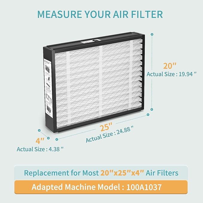 3-Pack 20x25x4 Replacement Air Filter for Honeywell FC100A1037, MERV 13 Pleated HVAC AC Furnace Filters - Allergy & Dust Defense (Actual Size: 19.94 x 24.88 x 4.38 Inches)