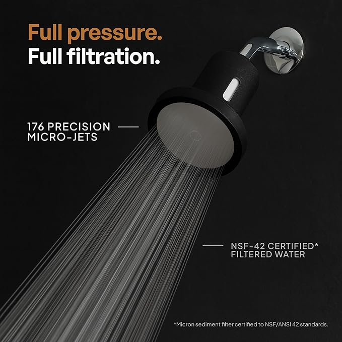 SecondShower Filtered Shower Head for Hard Water, Clinically Proven for Skin Health, NSF Certified 99.9% Chlorine Removal, High Pressure, Korean Beauty Secret Natural Filter Matte Black - Pure Silver