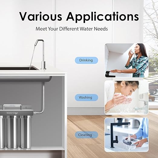 Waterdrop TST-UF 0.01μm Ultra-Filtration Under Sink Water Filter System, Stainless Steel Under Sink Water Filtration System, Removes 99% of Substances, Chlorine, Bad Taste & Odor, No Drill Required