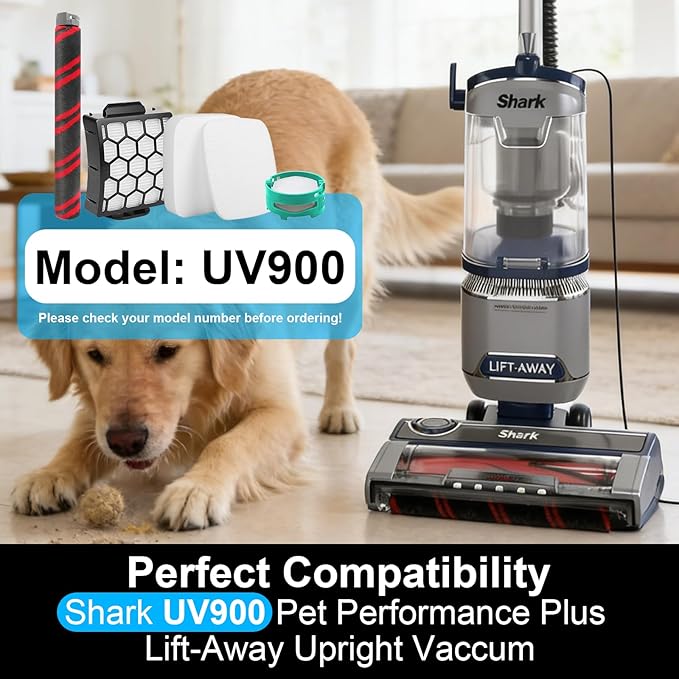 UV900 Vacuum Filter Replacement for Shark UV900 Pet Performance Plus Lift-Away Upright Vacuum, Include 1 Soft Roller Brush, 2 HEPA Filters, 4 Foam & Felt Kit, 4 Odor Neutralizer Cartridge