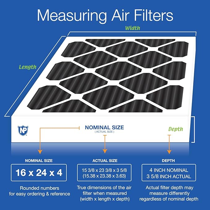Nordic Pure 16x24x4 (Actual Size: 15 3/8 x 23 3/8 x 3 5/8) Pure Carbon Pleated Odor Reduction Merv 8 Furnace Filters 6 Pack