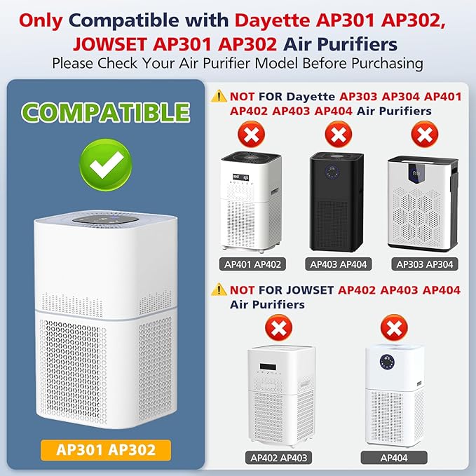 2 Pack AP301 Pet Care Replacement Filter, Only Compatible with Dayette & JOWSET AP301 AP302 Air Purifier, Designed for Pet Odors, NOT FOR AP201 AP303 AP304 AP401 AP402 AP403 AP404 Air Purifier