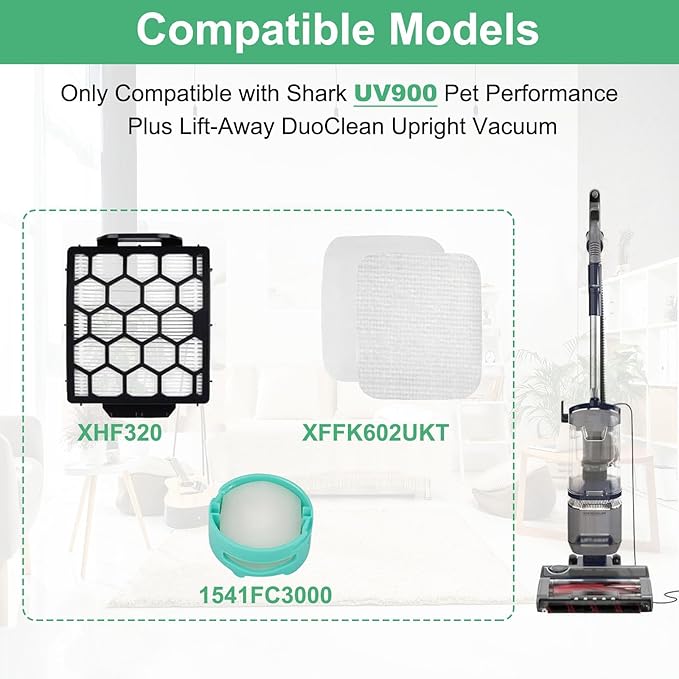 Alrens UV900 Replacement Filter Kit for Shark UV900 Performance Plus Lift-Away Upright Vacuum, Includes 2 Filters, 4 Foam & Felt Filters & 4 Odor Neutralizer Cartridges
