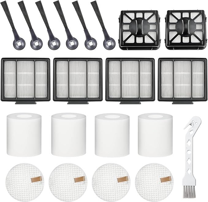 Accessories for Shark IQ Vacuum Replacement for Shark Robot R101AE (RV1001AE), R101 (RV1001) by Techecook - 4 Filters, 6 Side Brushes, 2 Filter, 4 Base Pre-Motor Foam & Felt Filters Kit, 1 Brush