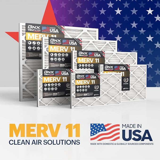 BNX TruFilter 20x24x1 Air Filter MERV 11 (6-Pack) - MADE IN USA - Allergen Defense Electrostatic Pleated Air Conditioner HVAC AC Furnace Filters for Allergies, Dust, Pet, Smoke, Allergy MPR 1200 FPR 7