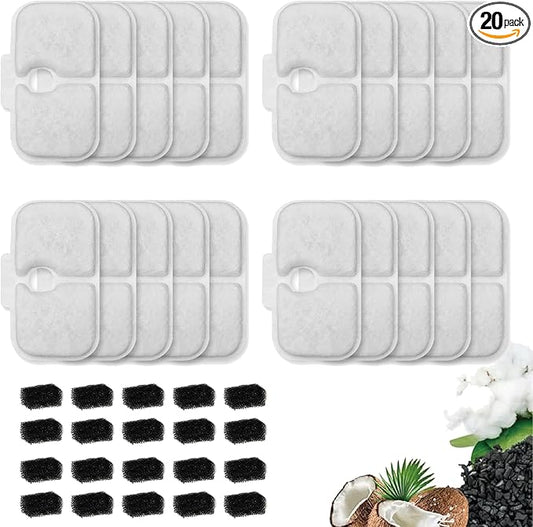 20 Packs Cat Water Fountain Filter Replacement Compatible with Petlibro Dockstream Cat Water Fountain PLWF005/PLWF115/PLWF105/PLW106/PLWF116/PLWF305,Replacement Filter with Pre-Filter Sponge