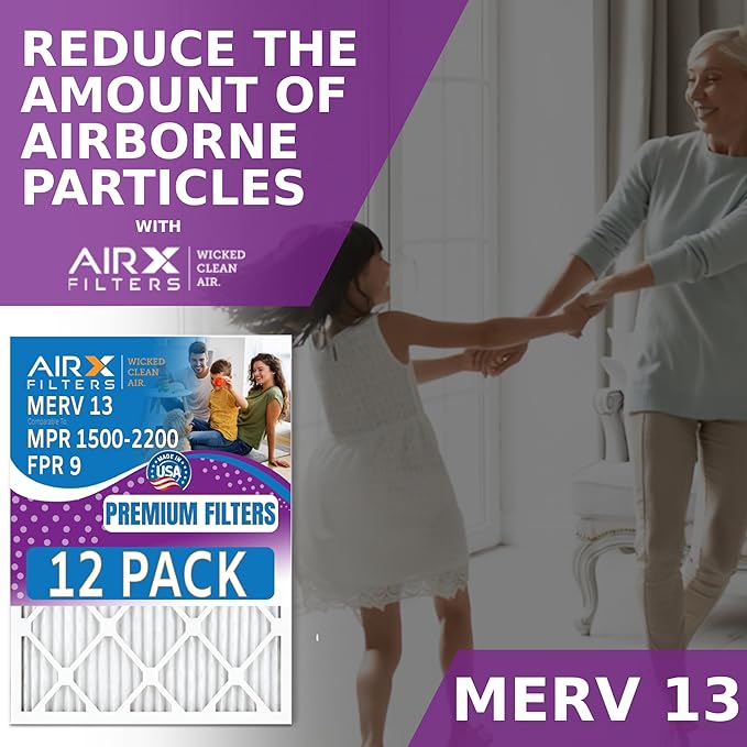 14x18x1 Air Filter MERV 13 Rating, 12 Pack of Furnace Filters Comparable to MPR 1500-2200 & FPR 9 - Made in USA by AIRX FILTERS WICKED CLEAN AIR.