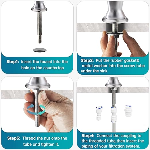 Sink Drinking Water Faucet, Sink Water Filter System, Suitable for Most Reverse Osmosis or Water Filtration Systems, Stainless Steel Reverse Osmosis Faucet for Kitchen Bar, Red Copper