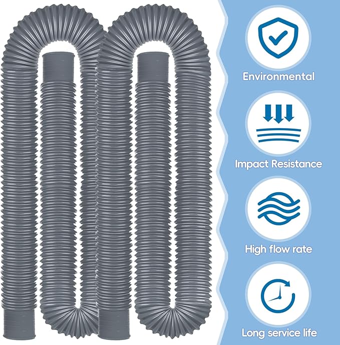 Replacement Pool Hoses for Above Ground Pools 1 1/4, 59" Long Filter Pump Hose, 2 Pack Pool Pump Hose with 2 Holders and 4 Metal Clamps (Grey)