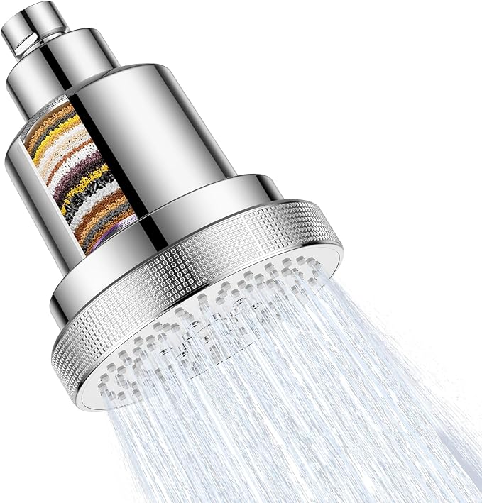 NSF Certified Filtered Shower Head with KDF-55, High Pressure 3 Spray Modes Showerhead Water Softener for Hard Water, Remove Chlorine & Impurities for Softer Skin and Hair, Chrome