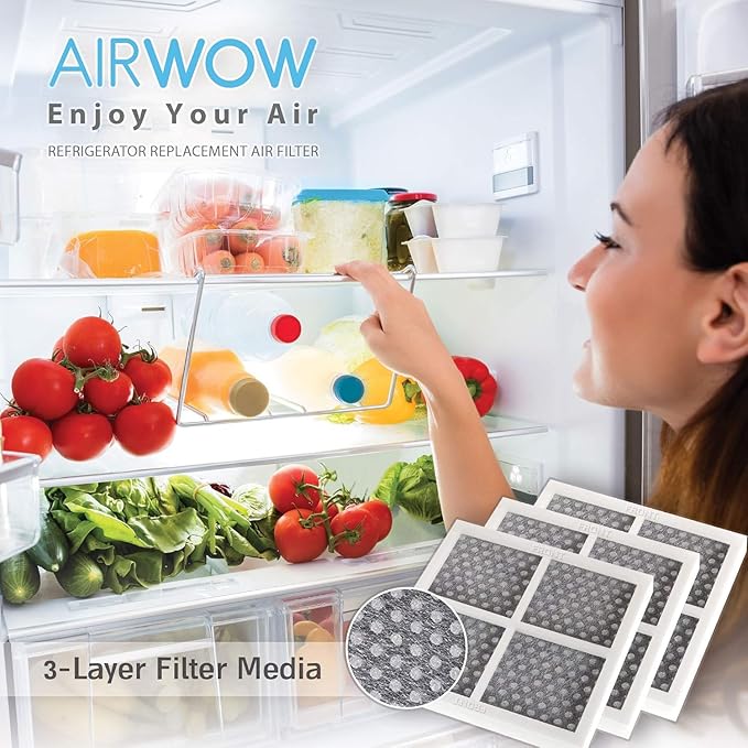 AIRWOW Replacement 3 Pack Air Filter for Refrigerators, Compatible with LG LT120F, ADQ73214404, 469918, Improves Freshness, Air Quality and Odor Control (3, White-Pro)