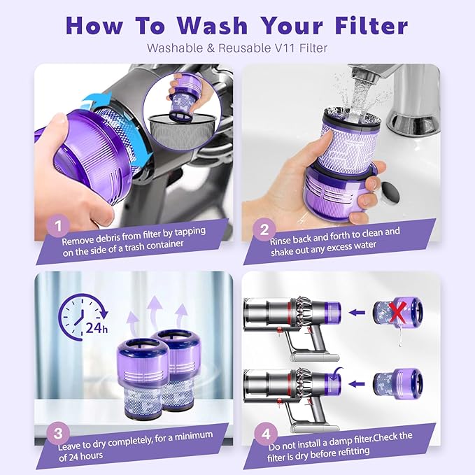 4 Pack V11 Vacuum Filters Replacement for Dyson-V11 Animal V11 Torque Drive V11 Extra V11 Complete V15 Detect V15s Detect Submarine Cordless Vacuum Cleaners, Replace Part # 970013-02