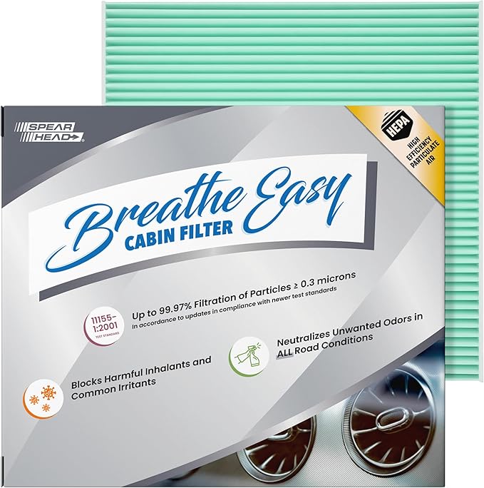 Spearhead HEPA Breathe Easy Cabin Filter, Up to 99.97% Filtration of 0.3 Micron Particles w/No Airflow Reduction (BE-374H)