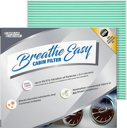 Spearhead HEPA Breathe Easy Cabin Filter, Up to 99.97% Filtration of 0.3 Micron Particles w/No Airflow Reduction (BE-374H)