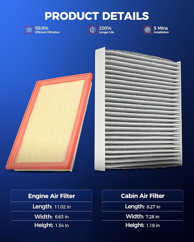 KAX Engine & Cabin Air Filter Kit, Replacement for Subaru Impreza 2002-2007 2.0T, Saab 9-2X 2005-2006, Replace# CA4309 CF10377