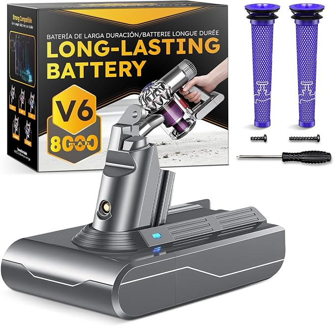 8000mAh V6 Battery Replacement Compatible with Dyson V6 (Animal/Absolute/Motorhead/Fluffy/SV03/SV04/SV05/SV06 /SV07/SV09/DC58/DC59/DC61/DC62/DC72/DC74) Cordless Vacuum Cleaner