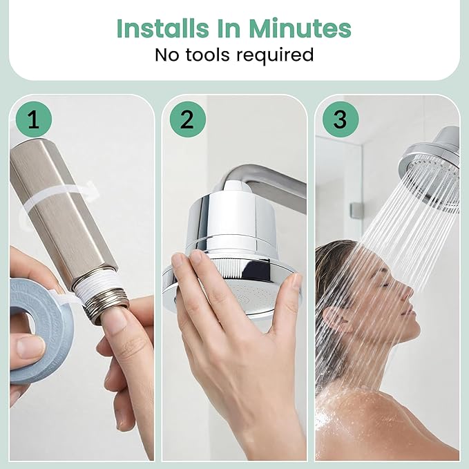 High Pressure Filtered Shower Head for Hard Water| Chrome Shower Filter for Hair & Skin | Calcium sulfite, Activated Carbon & KDF-55 | Easy Install with Easy Swap Filter Replacement