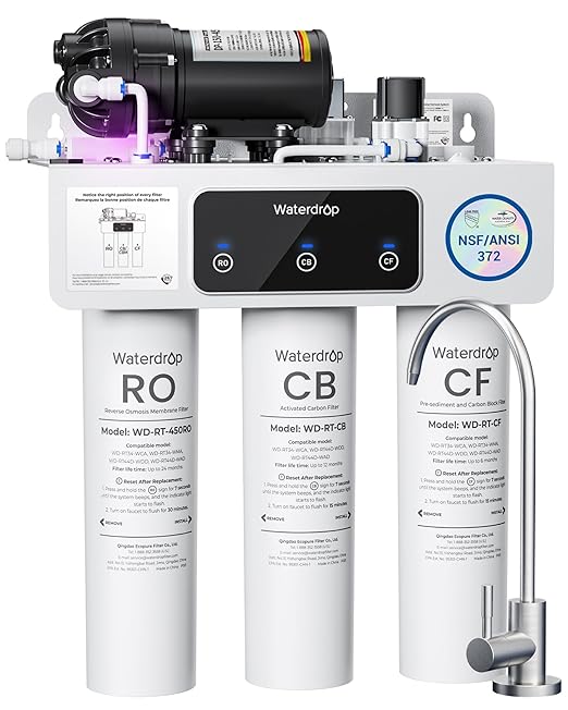 Waterdrop T3-C Reverse Osmosis Water Filter, NSF/ANSI 372 Certified, 8-Stage Under Sink RO Water Filter, 450 GPD Tankless Water Filtration System, 2:1 Pure to Drain, BPA Free, Plug-in Required