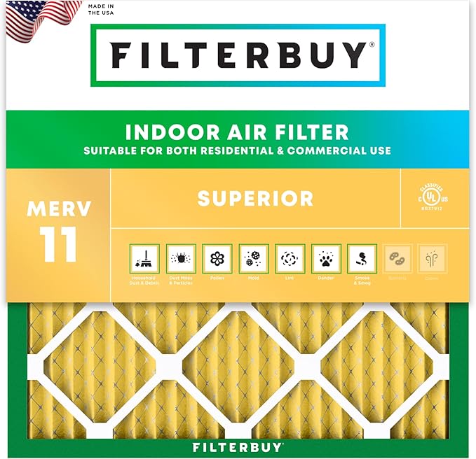Filterbuy 17x17x1 Air Filter MERV 11 Superior Pet & Allergy Defense (1-Pack), Electrostatic Pleated HVAC AC Furnace Filters Replacement, Made in USA (Actual Size: 17.00 x 17.00 x 0.75)