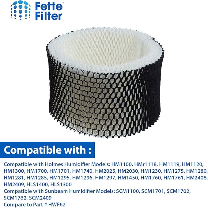 Fette Filter - 6 Pack Humidifier Filter Compatible with Holmes HWF62 & HWF62CS, Filter A. Replaces HWF62 HWF62CS HWF62D SF212 HWF62PDQ-U, Fits Models SCM1100, SCM1701, SCM1702, SCM1762.
