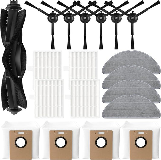 19 Pack Replacement Accessories Compatible with Tapo RV30 Max / RV30 Max Plus / RV20 Max / RV20 Max Plus Robot Vacuum 1 Roller Brush,6 Side Brushes,4 HEPA Filters,4 Mop Pads,4 Dust Bags