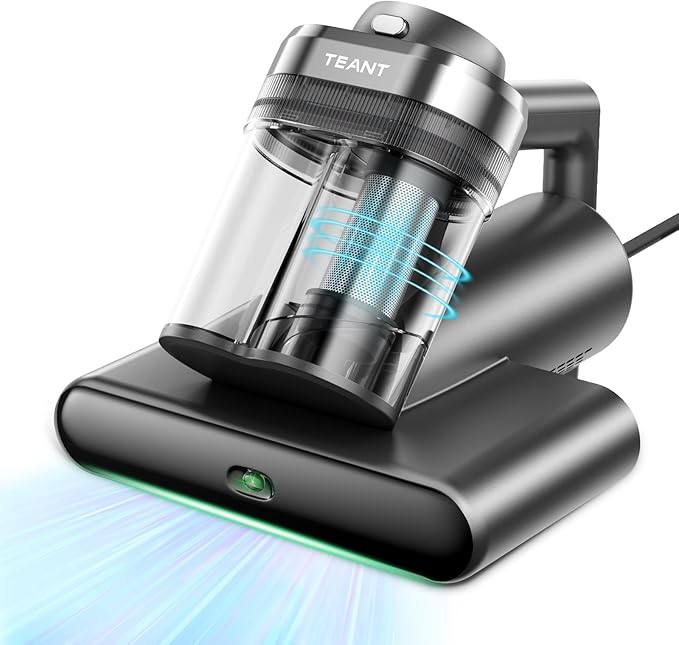 Teant Powerful Mattress Bed Vacuum Cleaner, 2-Speed (14kPa/18kPa) Mattress Vacuum with Green Light Dust Detection, 253.7nm UV-C Light, LED Display, HEPA Filter, 149℉ Heat, Aroma for Bed Couch Carpet