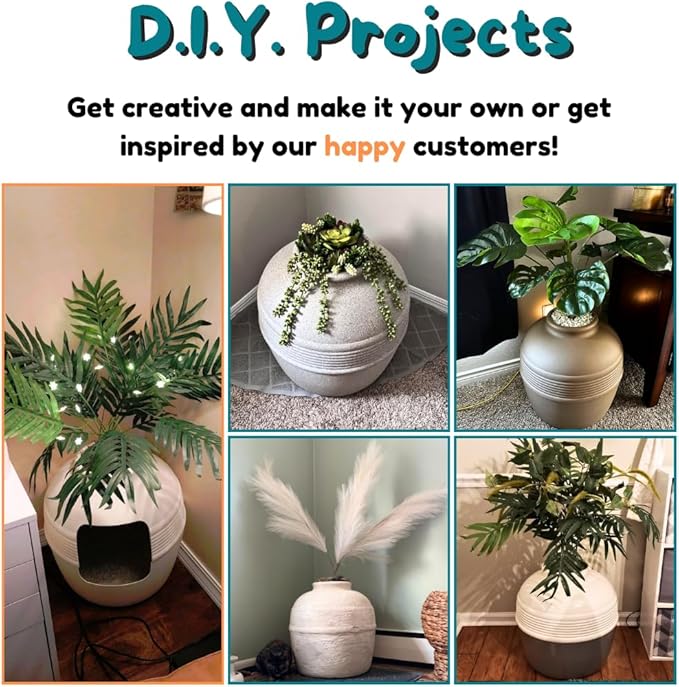 Good Pet Stuff Hidden Litter Box Planter, Decorative Cat Litter Enclosure with Carbon Filter & Faux Plant, Made in USA, Odor Control, Improved Design, NEW Round Style, Base Kit, Sage Green