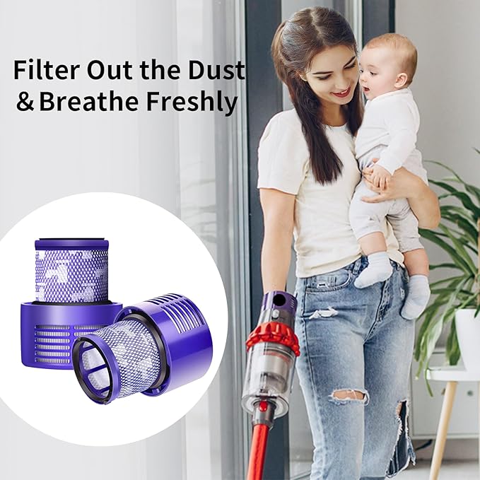 Keluke V10 Filter Replacement Compatible with Dyson V10 Cyclone Series, V10 Absolute, V10 Animal, V10 Total Clean, Replace Part No. 969082-01,2 Pack Filters and 1 Clean Brush