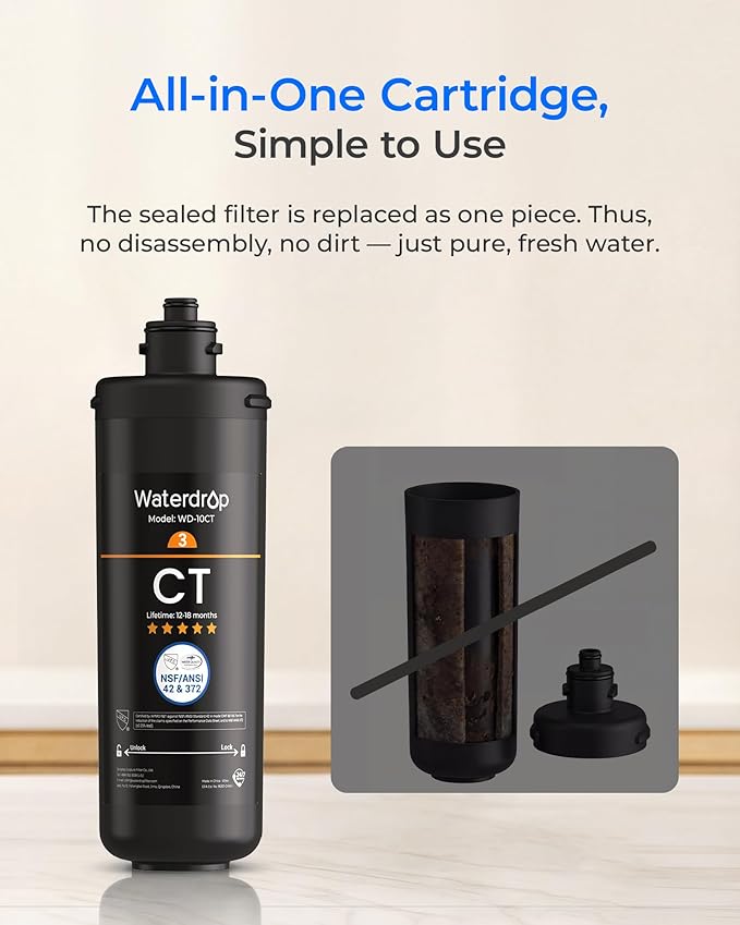 Waterdrop WD-10CT Water Filter Replacement for Waterdrop TSA & TSB 3-stage Under Sink Water Filter System, 12-18 months Under Sink Water Filtration System, 1 Pack