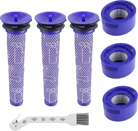 6 Pack Vacuum Filter Replacement Kit for Dyson V7, V8 Animal and V8 Absolute Cordless Vacuum, 3 Post Filter, 3 Pre Filter, Replaces Part # 965661-01 & 967478-01