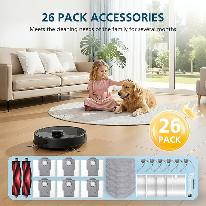 Q7 M5+ Accessories for Roborock Q7 M5/ Q7 L5+/ Q7 L5 Robot Vacuum, Replacement Parts with 2 Main Brush, 6 Mop Pads, 4 HEPA Filters, 6*Dust Bags, 6 Side Brushes, 2 Tools