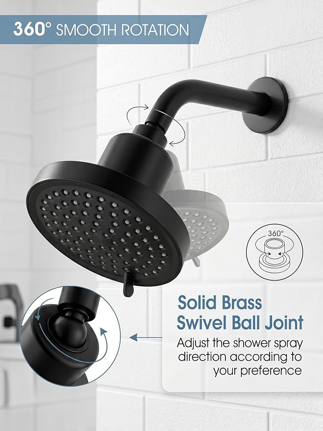 360 Degree Rotated Black Shower Head ＆ Filter COMBO ! Anti - Chlorine Hard Water Filtered Shower Heads 6Inch- 7 Sprays High Pressure Showerheads with 25 Stage Filtration for Adult and Baby