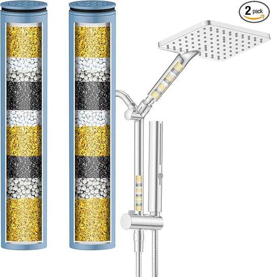 Shower Filter Replacement - 2-Pack Multi-Stage Cartridge for Hard Water, Removes Chlorine and Harmful Substances