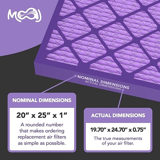 20x25x1 Air Filter (4-PACK) | MERV 8 | MOAJ Elite Dust Defense | BASED IN USA | Quality Pleated Replacement Air Filters for AC & Furnace Applications | Actual Dimensions: 19.70" x 24.70" x 0.75"