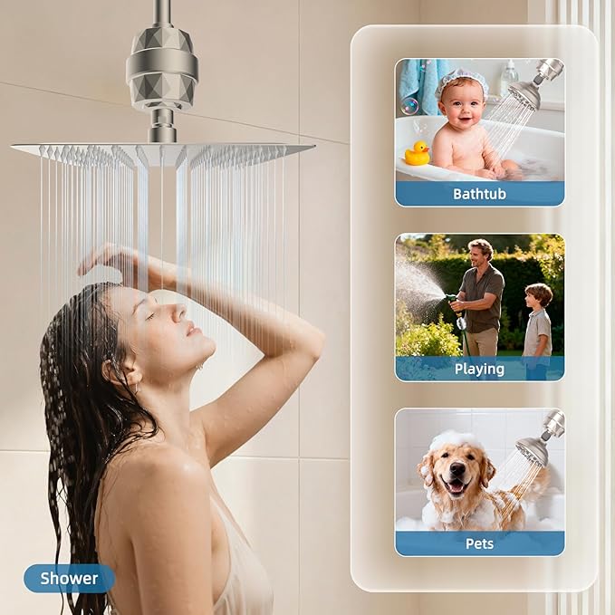 iFealClear Shower Head Filter, High Output Shower Filter for Hard Water for Remove Chlorine and Fluoride, Reduce Dry Itchy Skin and Eczema, 20-Stage Consistent Flow Shower Water Filter, Brushed Nickel