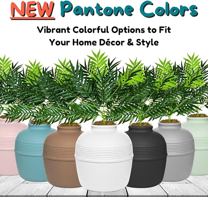 Good Pet Stuff Hidden Litter Box Planter, Decorative Cat Litter Enclosure with Carbon Filter & Faux Plant, Made in USA, Odor Control, Improved Design, NEW Round Style, Base Kit, Classic White