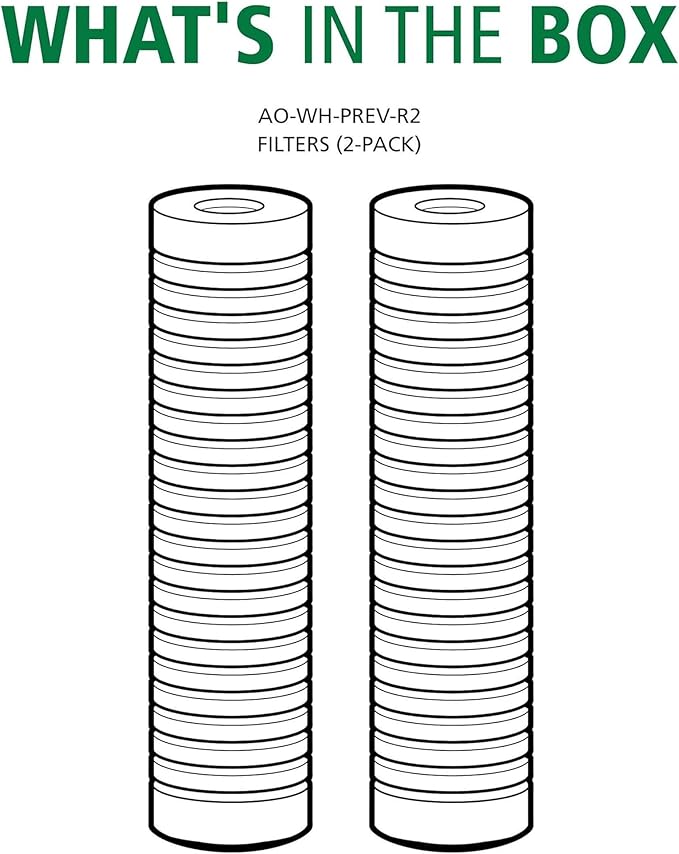 AO Smith 2.5"x10" 5 Micron Sediment Water Filter Replacement Cartridge - 2 Pack - NSF/ANSI 42 Certified - For Whole House Filtration Systems - AO-WH-PREV-R2