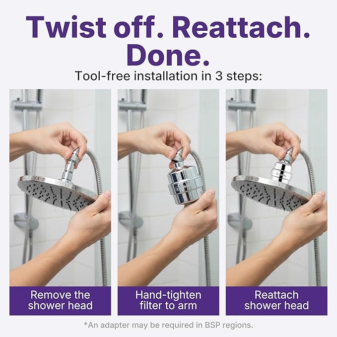 Bossa Showerhead Filter for Hard Water – Removes Toxic Chemicals, Chlorine & Heavy Metals | Mircron-level | High-Pressure, Anti-Clog | Leak-Proof Shower Filter | Easy Installation | Fits ½" IPS Arms
