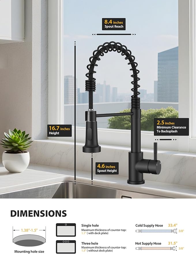 Hiqufet Kitchen Faucet with Pull Down Sprayer, High Arc Single Handle Kitchen Sink Faucet for Pot Filler, Single Hole Single Handle Stainless Steel Bar Sink Faucets