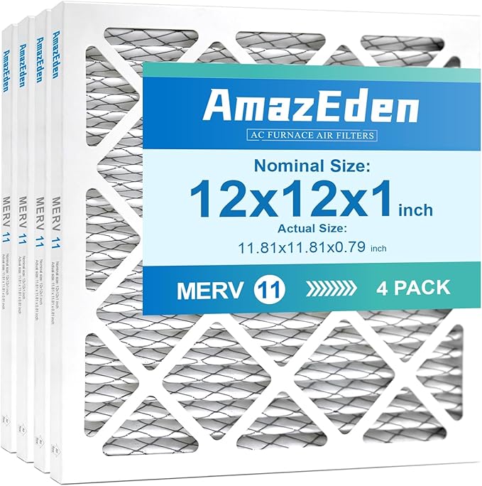 12x12x1 Air Filter 4 Pack MERV 11 Furnace AC Air Filters Replacement Pleated Dust Defense Air Conditioner Filters for Home MPR 1000 FPR 7 (Exact Dimensions: 11.81"x11.81"x0.79")