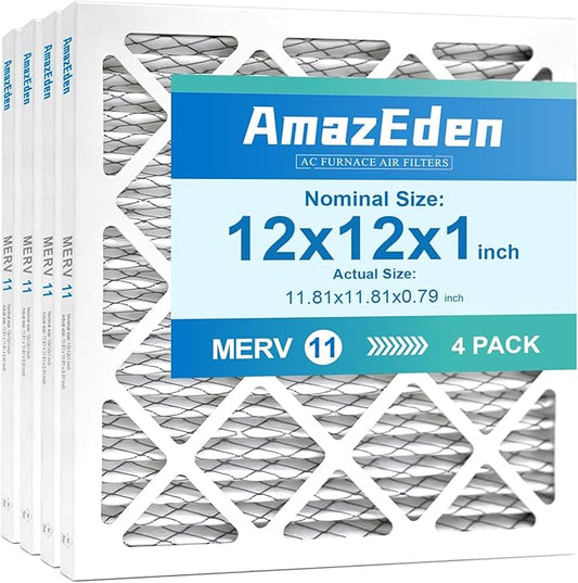 12x12x1 Air Filter 4 Pack MERV 11 Furnace AC Air Filters Replacement Pleated Dust Defense Air Conditioner Filters for Home MPR 1000 FPR 7 (Exact Dimensions: 11.81"x11.81"x0.79")