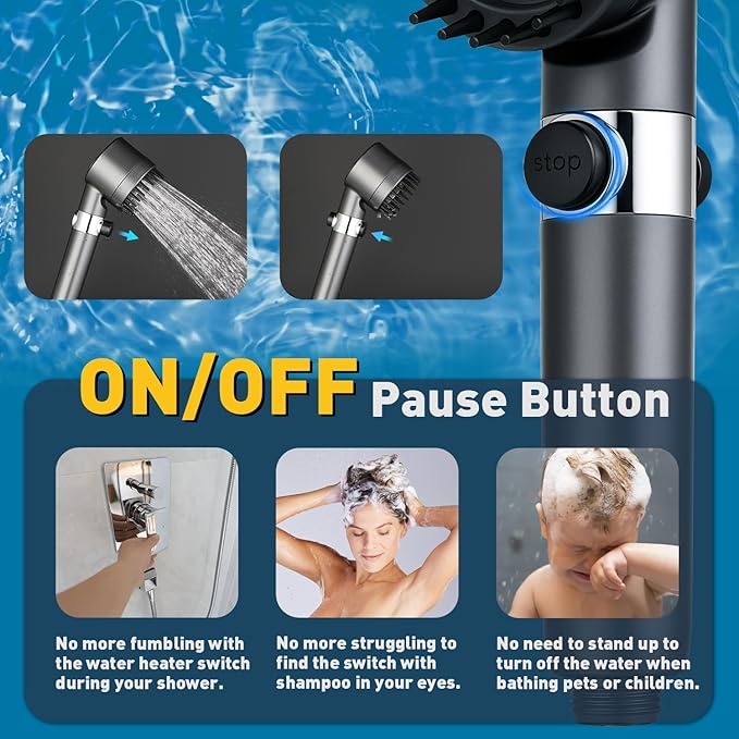 CWPW Filtered Shower Head with Handheld High Pressure 4 Spray Showerhead with Filters for Hard Water-Remove Chlorine,ON/OFF Switch for Pets,With 79" Stainless Steel Hose,Bracket,6 Filters, Bath Loofah