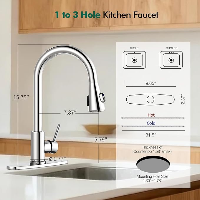 HOMELODY LED Temperature Display Kitchen Faucet with Pull Down Sprayer - Polished Chrome Single Handle Faucet for Kitchen Sink, High Arc Stainless Steel Design for RV Laundry Farmhouse Bar